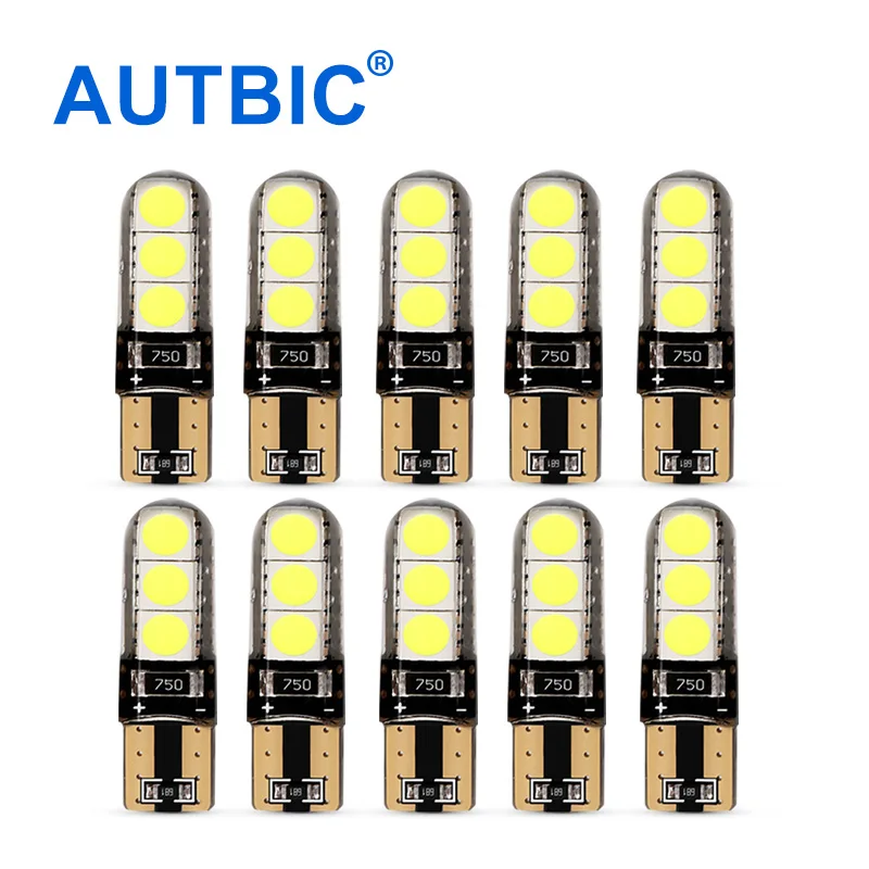 

AUTBIC 10Pcs Auto T10 Cold White 194 W5W LED Light Bulbs 168 Silica Car LED 12V Super Bright