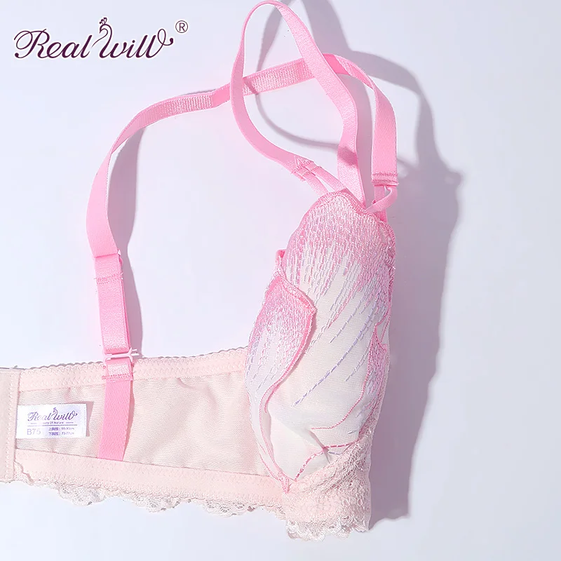 Realwill пикантные mujer encaje bordado Rosa vendaje Цветочные грех relleno sujetador цветочный Беспроводная Регулировка дамы комплект с бюстгальтером