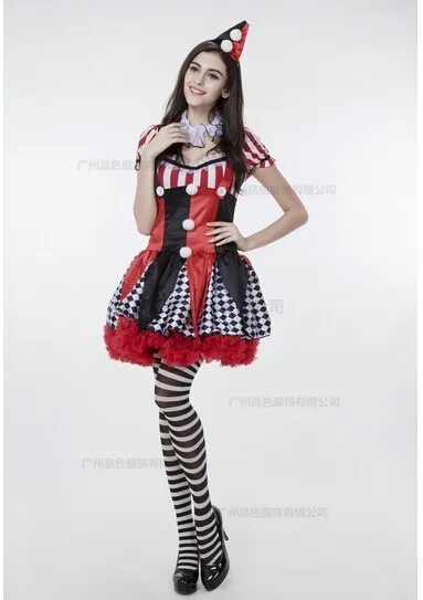 QUGUDUAN Dressheadwear Circus Funny Harley Quinn Costume Women Uniform Female Clown Cosplay Carnival Halloween Black Red Set Costumes -Cosplayware Store