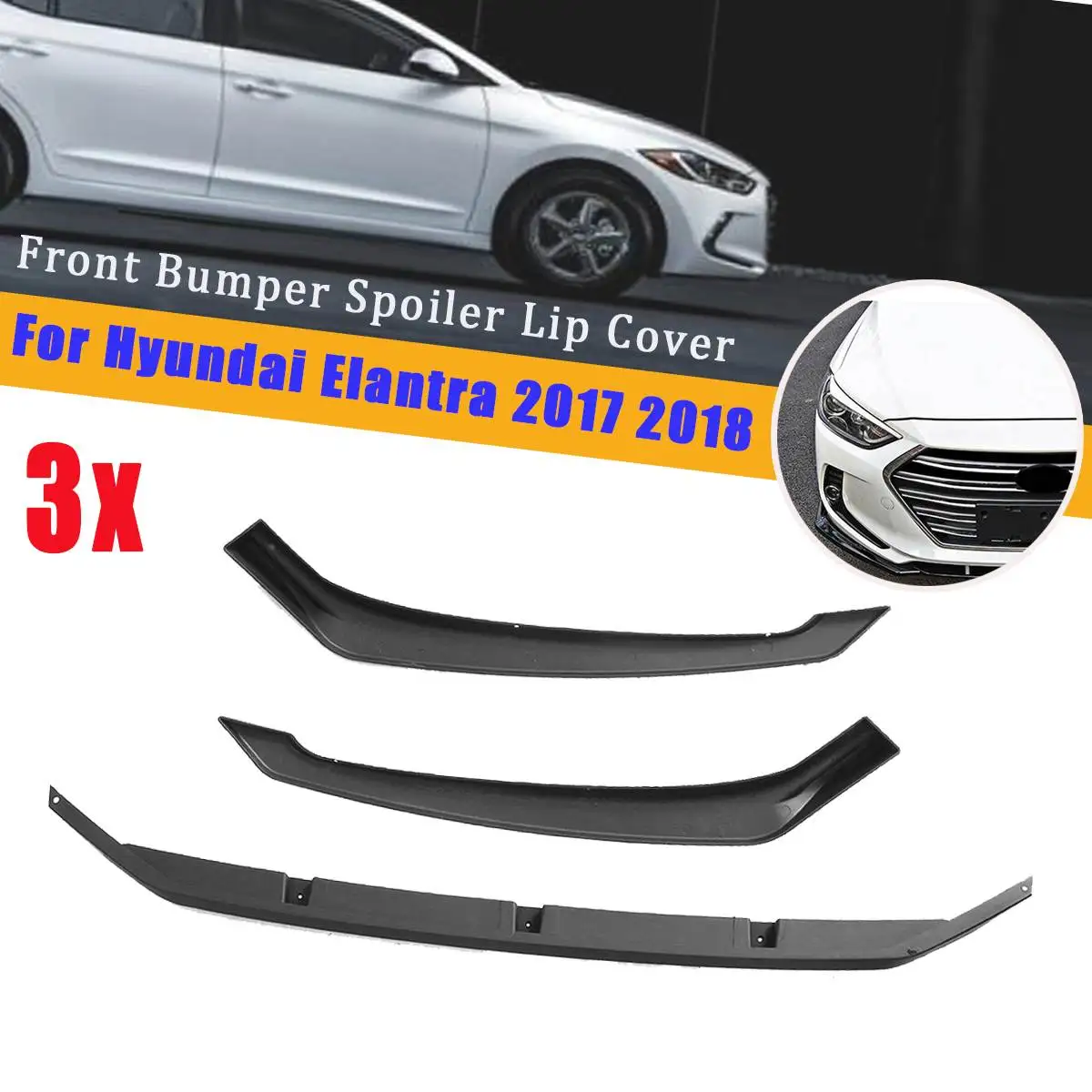 

3Pcs/set Car Front Deflector Spoiler Splitter Diffuser Bumper Lip Cover For Hyundai Elantra 2017 2018 Auto Accessory