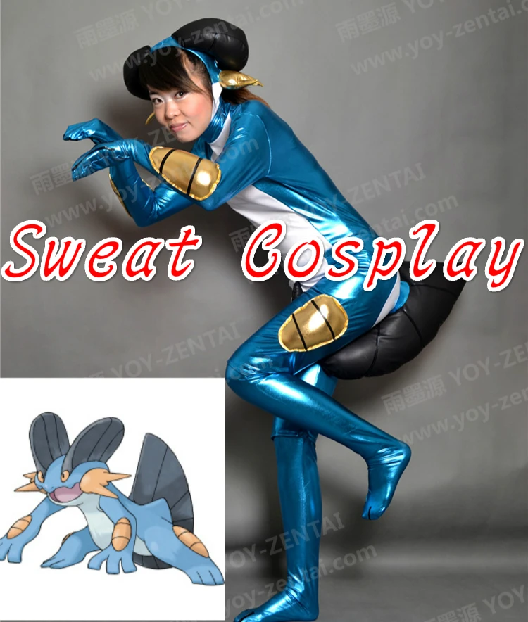 

High Quality Pokemon Go Swampert Costume Shiny Metallic with Padding Cotton Fullbody Costume with Open Face Cosplay Costume