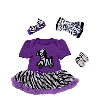 

4PCs per Set Short Sleeves Purple Red Baby Girl Horse Pattern Tutu Dress Infant Outfit Leggings Shoes Headband 0-24Motnths