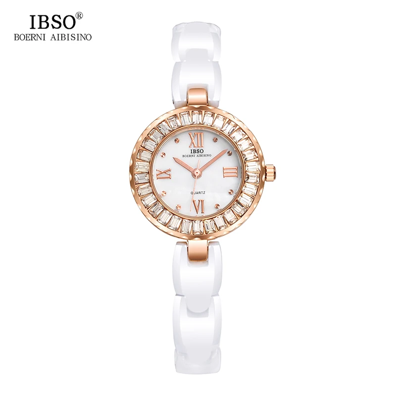 

IBSO New High Quality Ceramic Strap Women Watches 2019 Fashion Shell Dial Quartz Watch Women Crystal Diamonds Ladies Watches
