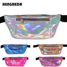 Голографическая поясная сумка тонкая Лазерная сумка для женщин неоновая набедренная сумка Hengreda PU блестящая Водонепроницаемая дорожная поясная сумка для девочек