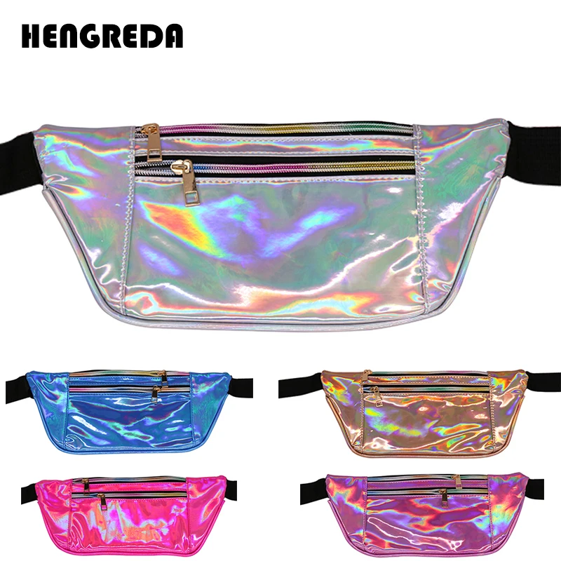 2018 Holographic Fanny Pack Slim Laser Bum Bag Women Neon Hip Bag Hengreda PU Shiny Waterproof ...