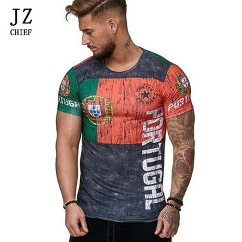 

JZ CHIEF Men T Shirt Cotton Short Sleeve Summer Tshirt Men 2019 Hip Hop T-Shirt Printed Country Colorful