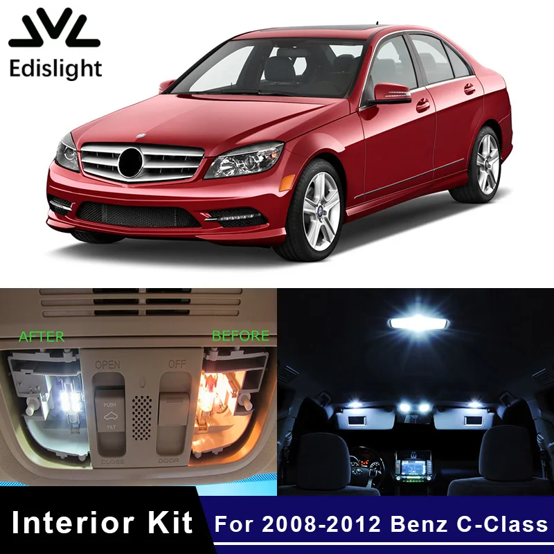 

Edislight 15Pcs Canbus LED Lamp Car Bulbs Interior Package Kit For 2008-2012 Mercedes Benz C-Class W204 Map Dome Plate Light