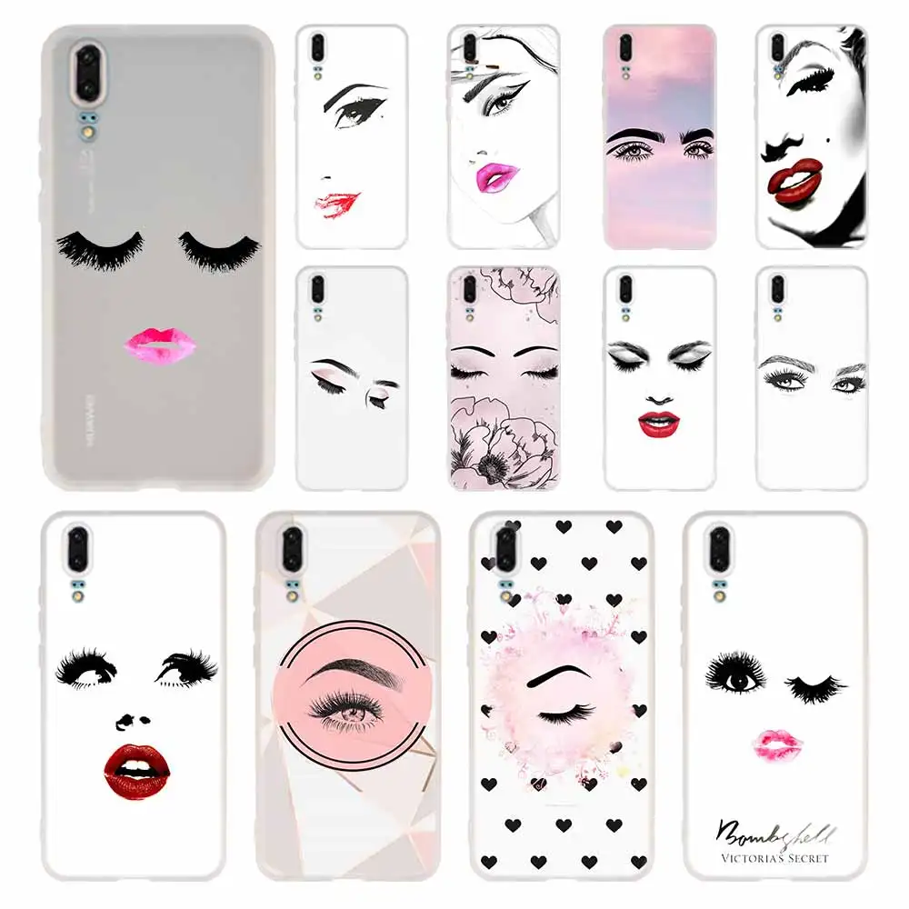 

MLLSE eyelash Makeup Lip Case Silicone Soft TPU Cover For Huawei P30 P20 Pro P10 P9 P8 Plus Lite 2019 Cases