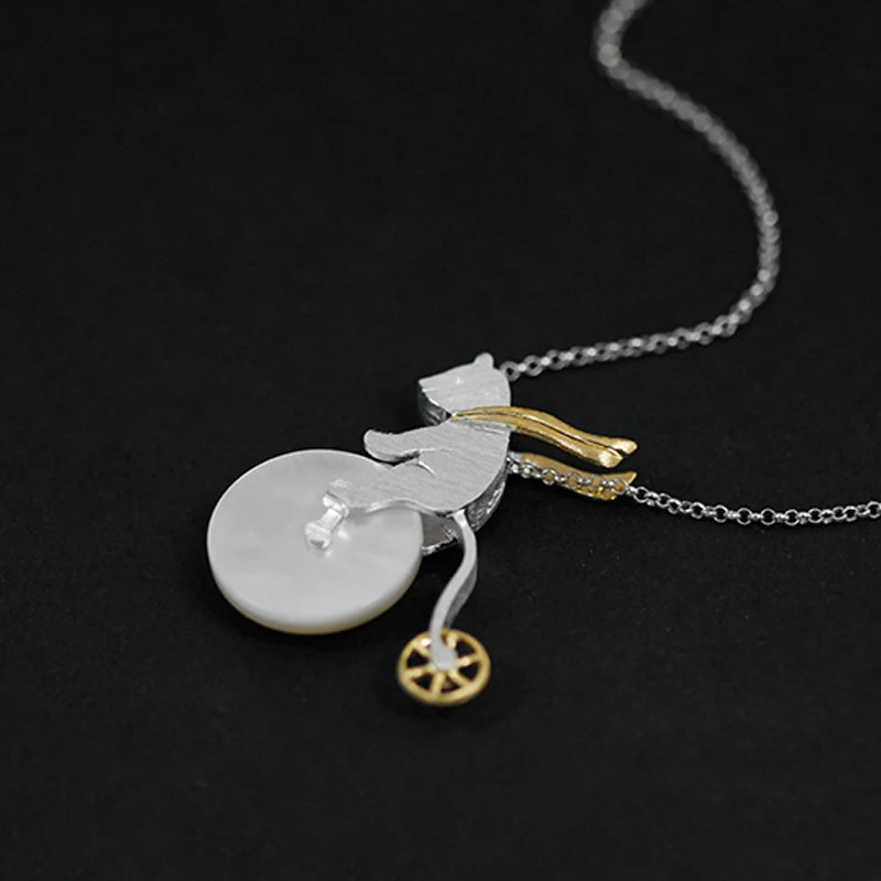 Lotus Fun Brand 925 Sterling Silver Pendant for Women Cute Bicycle Riding Bear Pendant without Chain Fine Jewelry Dropshipping