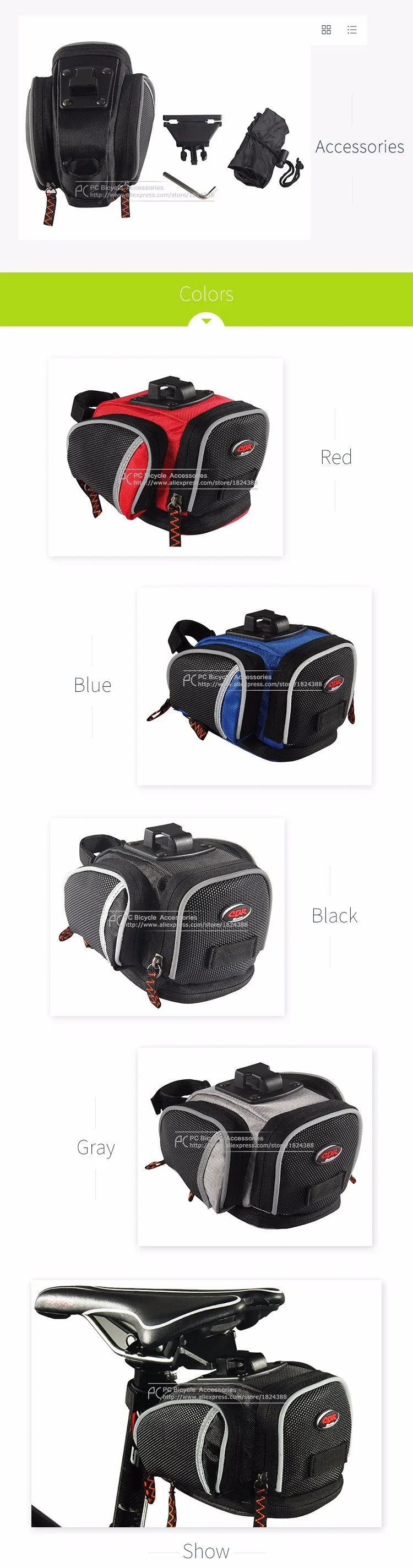 Discount CBR Bicycle Bag MTB Road Mountain Bike Bag Tail Bag Waterproof Saddle Bag Seat Tail Pouch Cycling Package Accessories 2