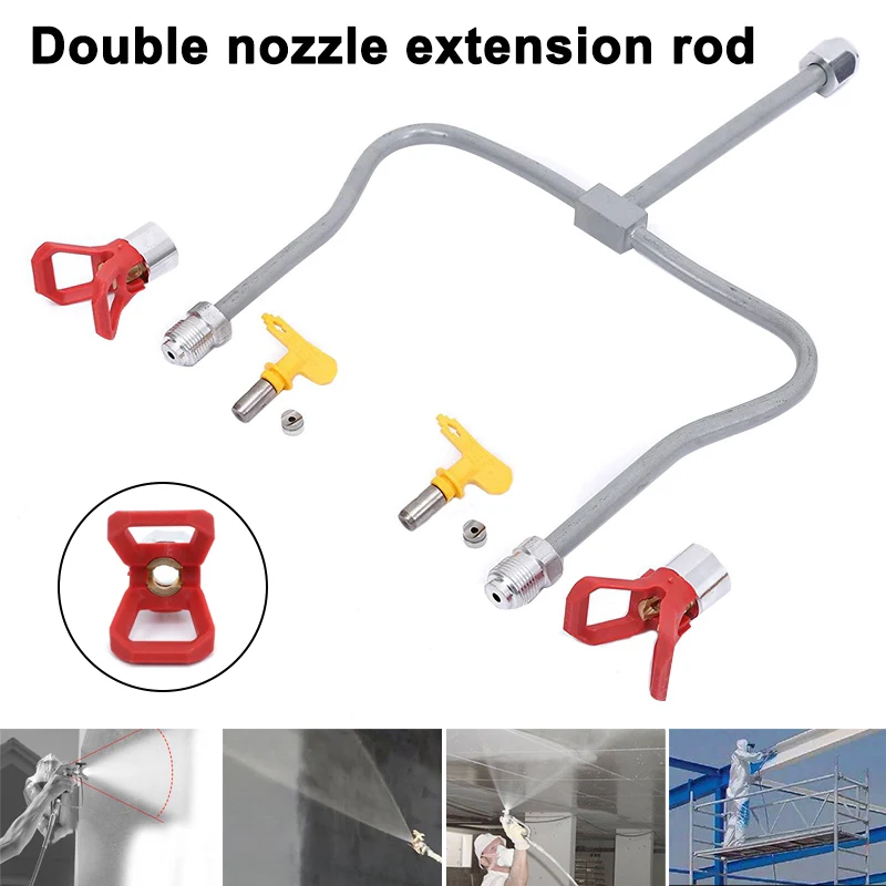 

New Airless Paint Spray Extension Pole Double Nozzle Head Tips Guard Powerful Painting Tool SF66