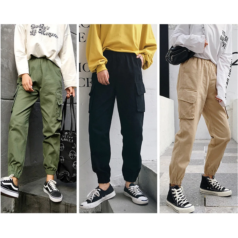 Streetwear Cargo Pants Women Casual Joggers Black High Waist Loose Female Trousers Korean Style Ladies Pants Capri E32102 Streetwear Cargo Pants Women Casual Joggers Black High Waist Loose Female Trousers Korean Style Ladies Pants Capri E32102