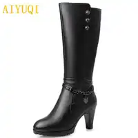 AIYUQI 2019 winter new women's genuine leather high-heeled boots. wool boots with fashion Long-barreled motorcycle boots women