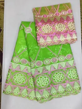 

green and pink african beaded Bazin riche fabric embroidered +2yards net lace high quality nigerian Bazin riche getzner jacquard