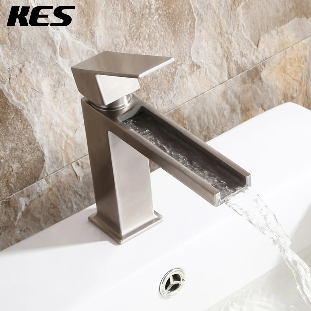 LEAD-FREE kes الشلال بالوعة الحمام الحنفية sus 304 الفولاذ المقاوم للصدأ بالوعة الغرور صنبور غرفة نحى ، L3160A-2