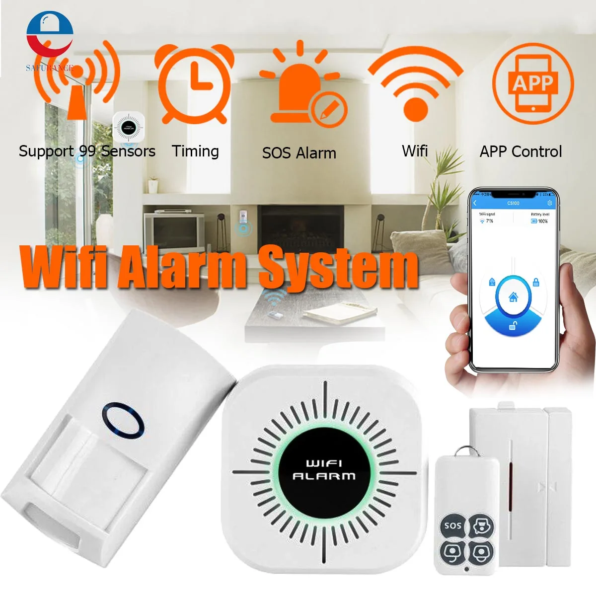 

Safurance Home Security Alarm System Wifi Wireless Alarm System Phone App Remote Control PIR Door Sensor Burglar Alarm Security