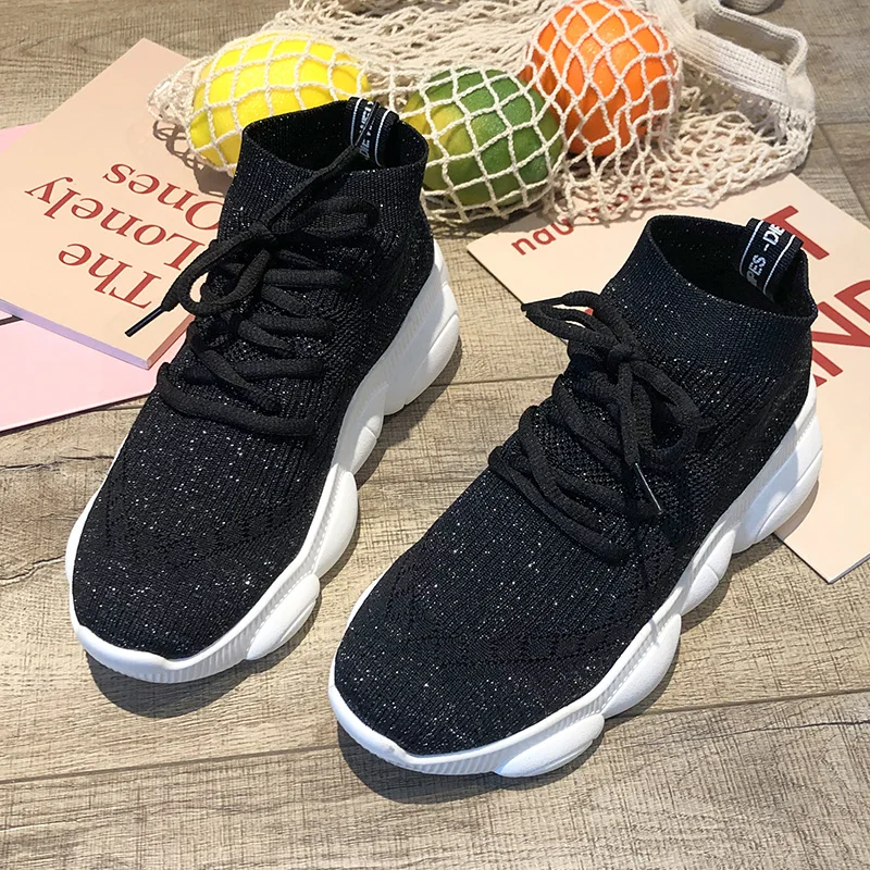 

YeddaMavis Black Sock Sneakers Women Shoes Women Sneakers 2019 Spring Korean Wild Lace Up Womens Shoes Woman Zapatos De Mujer