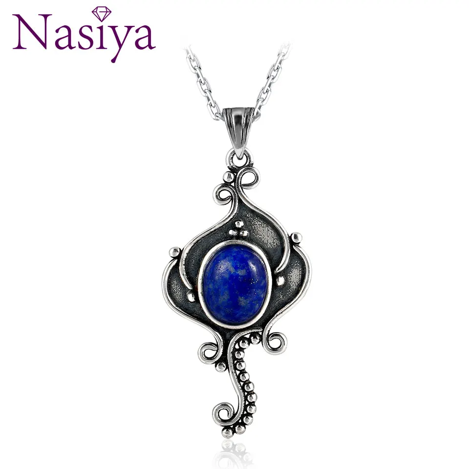 

New Fashion Animal Elephant Pendant Necklace With Chain Lapis Lazuli Women's Vintage 925 Silver Jewelry Necklaces Wholesale