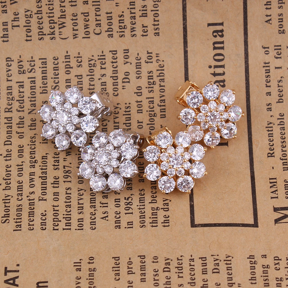 AAA Cubic Zircon Flower Shape Clip on Earrings For Women Bride Wedding Elegant No Hole Earrings No Allergy