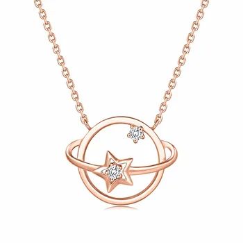 

UFOORO 925 Sterling Silver Fantasy Star Planet Necklac For Women Chain Gold Clavicle Zircon Universe Set Chain