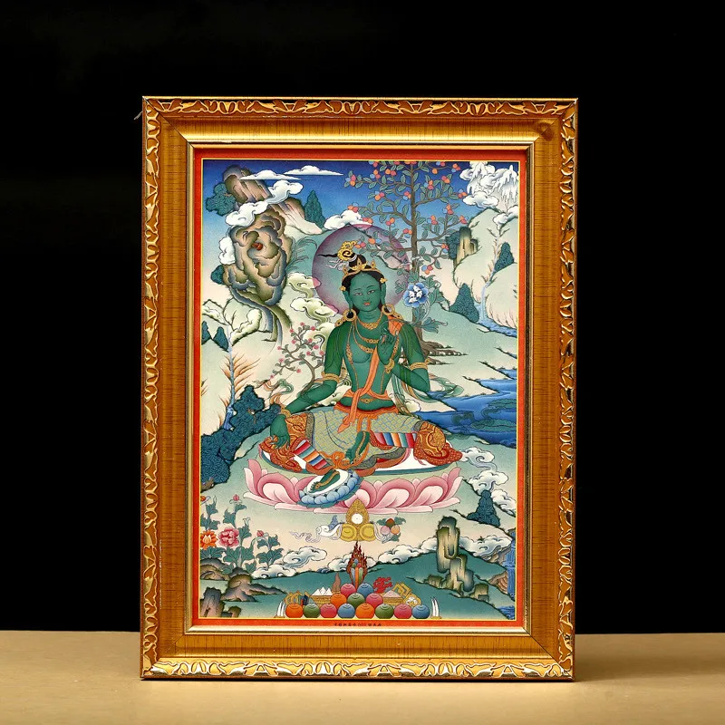 

Green Tara Thangka Decorative Painting Buddha Statue Wall Painting Four-armed Guanyin Huang Caishen Temple Hall Porch Pendant