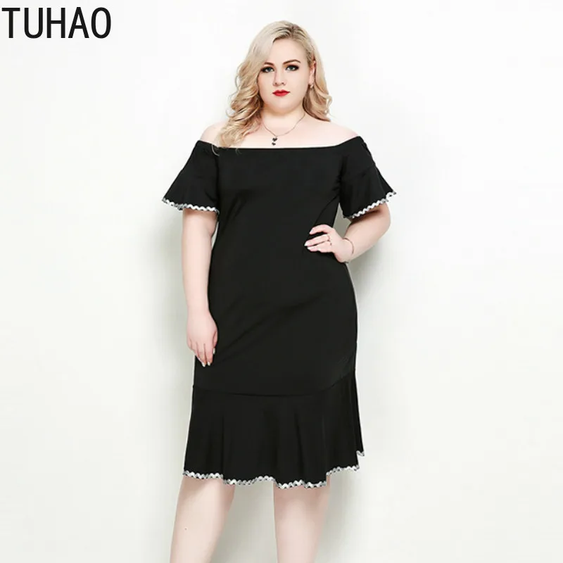 

TUHAO Summer Women Sexy Plus Size 7XL 6XL 5XL Dress Woman Black Bodycon Party Dresses Layer Sleeve Side Elegant Dress RL