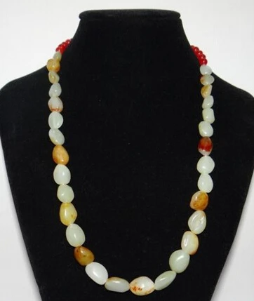 

huij 004320 China Nature Hetian Jade Yellow Skin Beads Hand Made Necklace Pendants