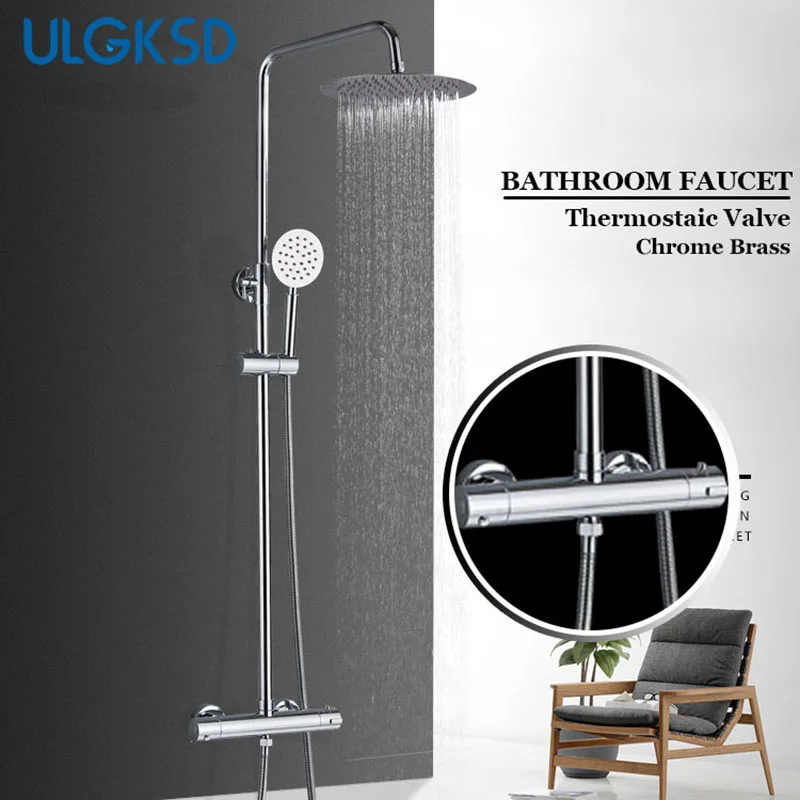 

ULGKSD Chrome Thermostatic Shower Faucets Set Bathtub Faucets Hot Cold Mixer Tap Dual Handles Mixer Tap Bath Shower Faucet Tap