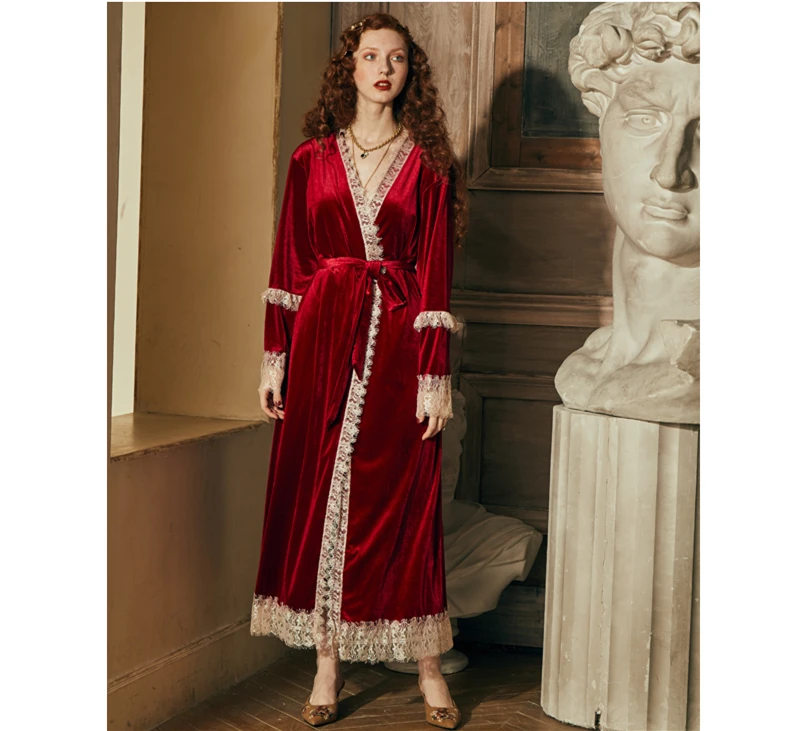 2 шт., красный свадебный винтажный Королевский халат, набор, женская ночная рубашка, халат, платье, ночная рубашка длиной до лодыжки, женское элегантное платье для королевы