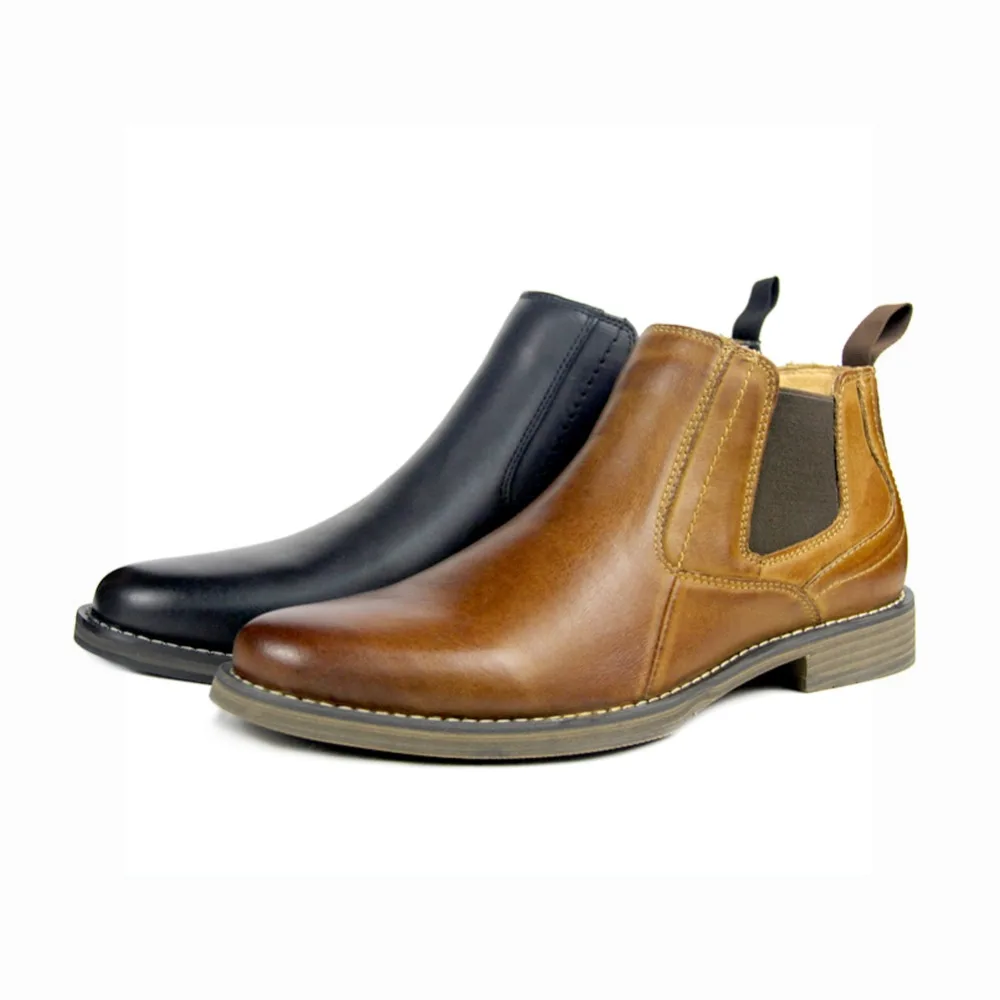 

OTTO ZONE design Newest Spring/Autumn Men's Ankle Boots British Style Cow Genuine Leather Chelsea Boots Casual Rubber Shoes Man