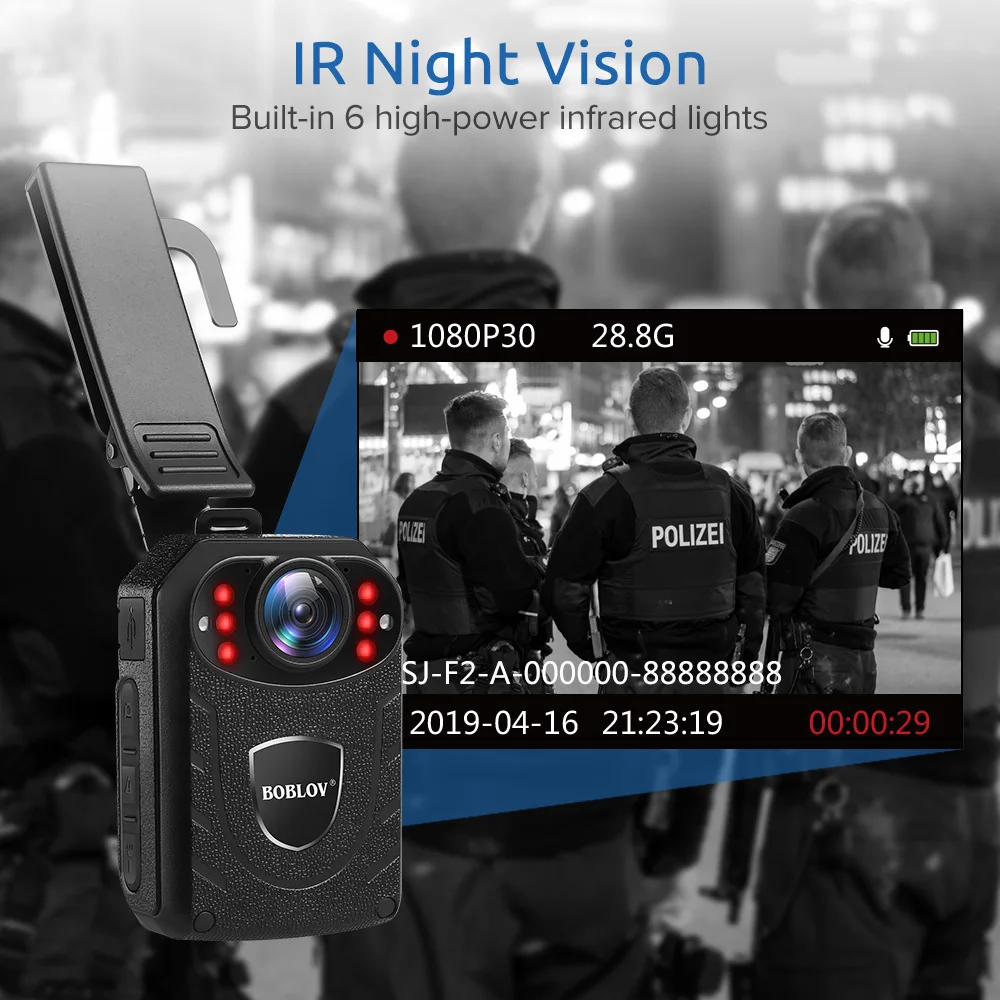  Boblov KJ21 Body Worn Camera HD 1296P DVR Video Security Cam IR Night Vision Wearable Mini Camcorde