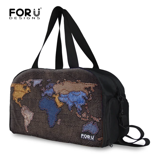

FORUDESIGNS Brand Map Prints Leisure Waterproof Men Travel Bag Big Capacity Demin Woman Shoulder Travel Duffle bag Free Shipping