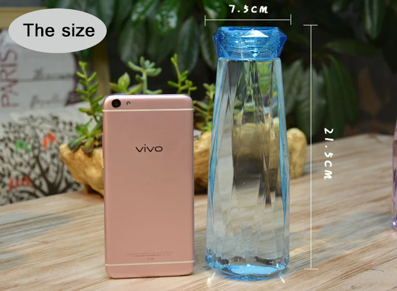 YIHAO 620 мл Высокое качество бутылки для воды алмазные Пластиковые Короткие однотонные портативные термостойкие кружки пластиковые бутылки для воды