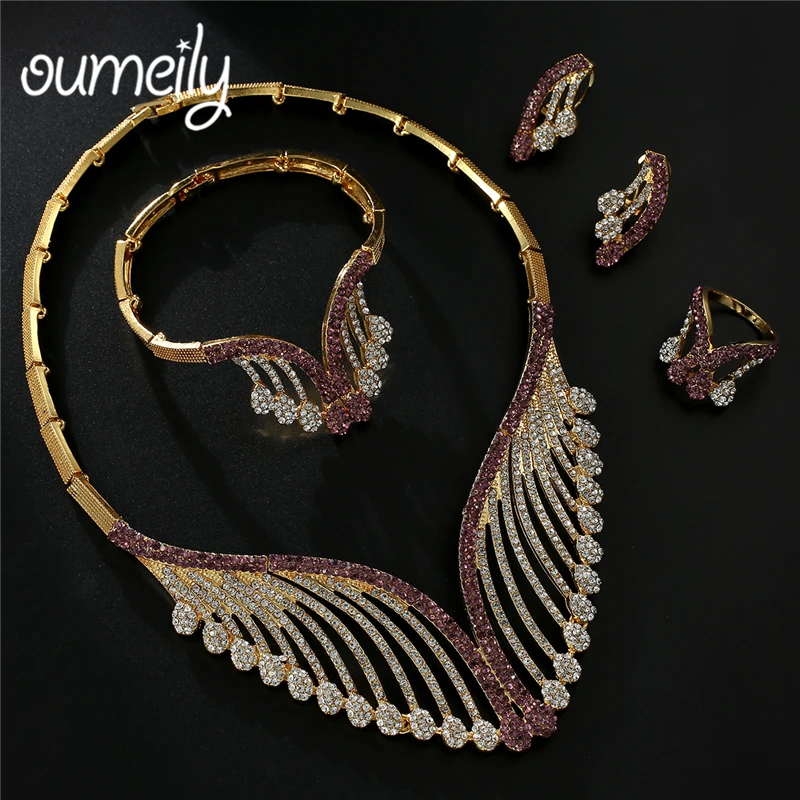 

OUMEILY Fashion Jewelry Sets Womens Accessories luxury Big Nigerian Jewelry Set For Women African Dubai Wedding Jewellery Set