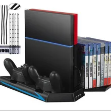 Вертикальная подставка+ вентилятор охлаждения, игры держатель двойной зарядная станция w/USB HUB+ DiscStorage менеджер+ пыли комплект для тестирования для PS4 DualShock 4