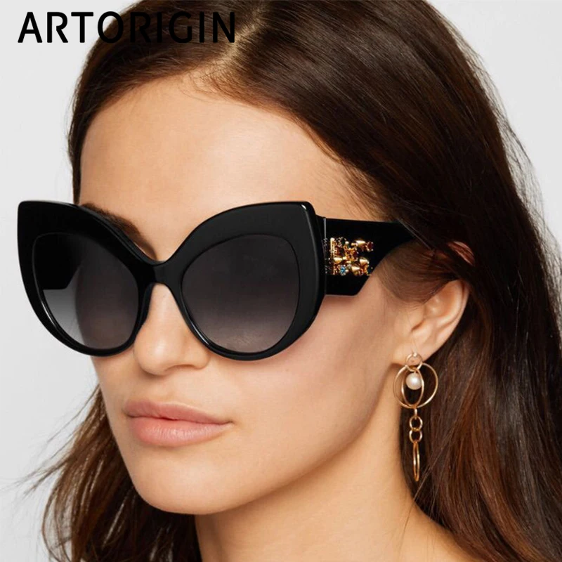 

2019 New Cat Eye Sunglasses Women Luxury Brand Designer Diamond Decoration Oversize Glasses okulary marca gafas de sol mujer