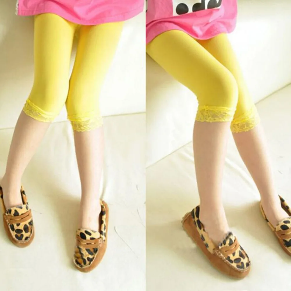 

Girl Children's Apparel 4-10 Years Old Girls Lace Leggings Summer Short Velvet Cropped Pants Toddler Kid Candy Color Bottoms