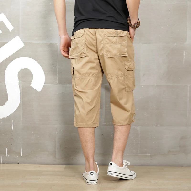 Летние рабочие брюки размера плюс, свободные укороченные Мужские Брюки с карманами, уличные Спортивные укороченные брюки для отдыха, мужские 3XL 4XL 5XL