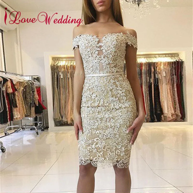 

Cocktail Dresses Champagne Lace Applique Short Dress Elegant Off the Shoulder Robe Cocktail Special Occassions Party Gown