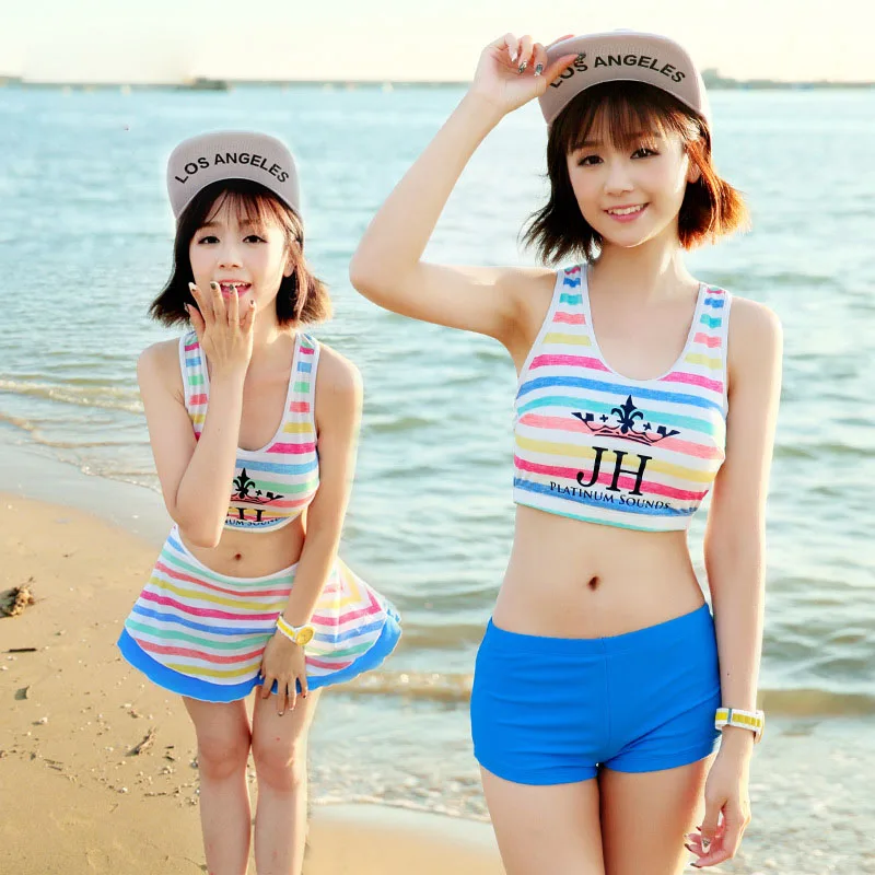 2017 Sport Three Piece suit Boxers Vest Bra Skirt Striped Letter Tankini Set Swimsuit Bathing Suit For Women Girl Swimwear M-XL