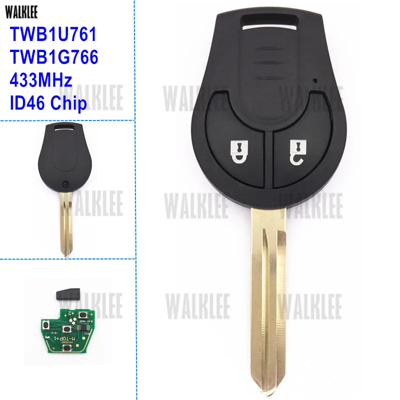 

WALKLEE Remote Key Fit for Nissan 433MHz for Note March Qashqai Sunny Sylphy Tiida X-Trail TWB1U761 TWB1G766