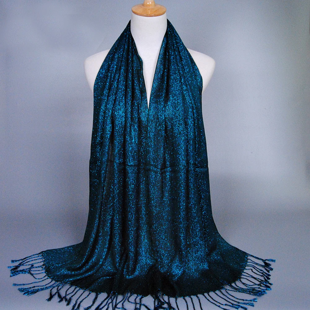 

Glitter Womens Cotton Tassel Long Hijab Pashmina Shawl Scarf Stole Wrap Shiny