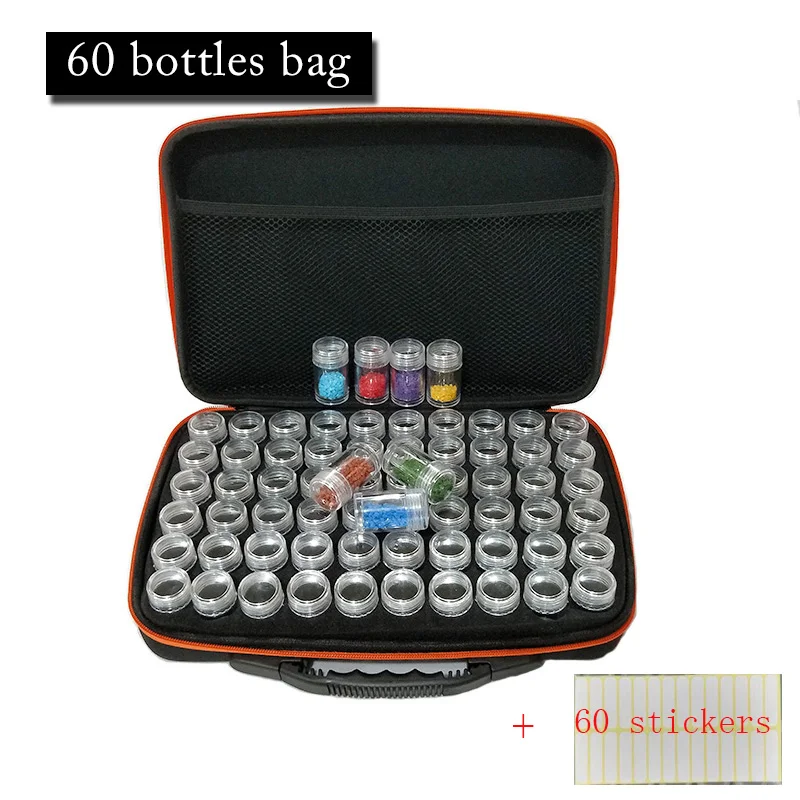 

60 Bottles Diamond Painting Box Tool Container Storage Box Carry Case Holder Hand Bag Zipper Design Shockproof Durable