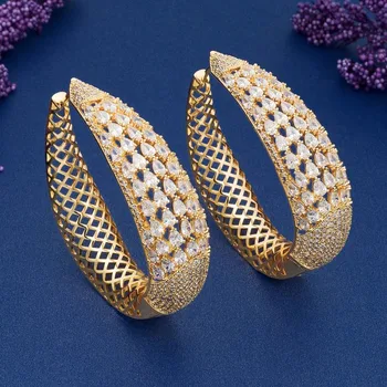 

ModemAngel Super Shiny AAA Cubic Zirconia Gold Color Copper Big Earrings For Women Wedding Engagement Gift