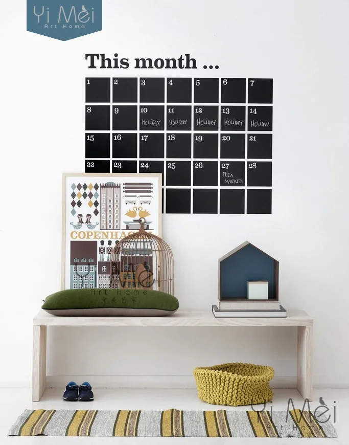 DIY Monthly chalkboard calendar Vinyl Wall Decal Removable Planner