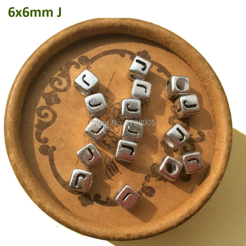 

Silver Beads with Letters Single Acrylic Cube Alphabet Letter Beads Big Hole Diy Jewelry Findings Accessories 6 mm 2600 pcs
