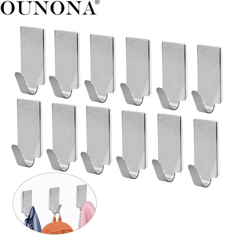 OUNONA 12pcs Stainless Steel Adhesive Door Hook kitchen Hooks Wall