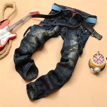 

Retro Split Joint Beading Cotton Men Jeans Fashion Classic Plus Size Full Length Straight Skinny Jeans Men Designed Denim Jeans