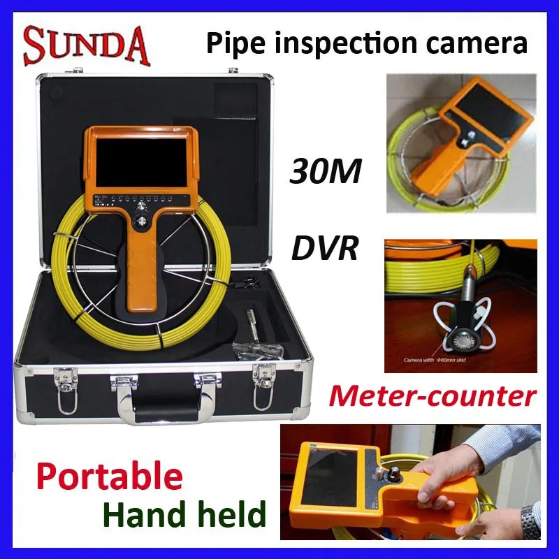 Miernik ręczny kamera do kontroli rur z DVR nagrywanie 30 metrów kabel