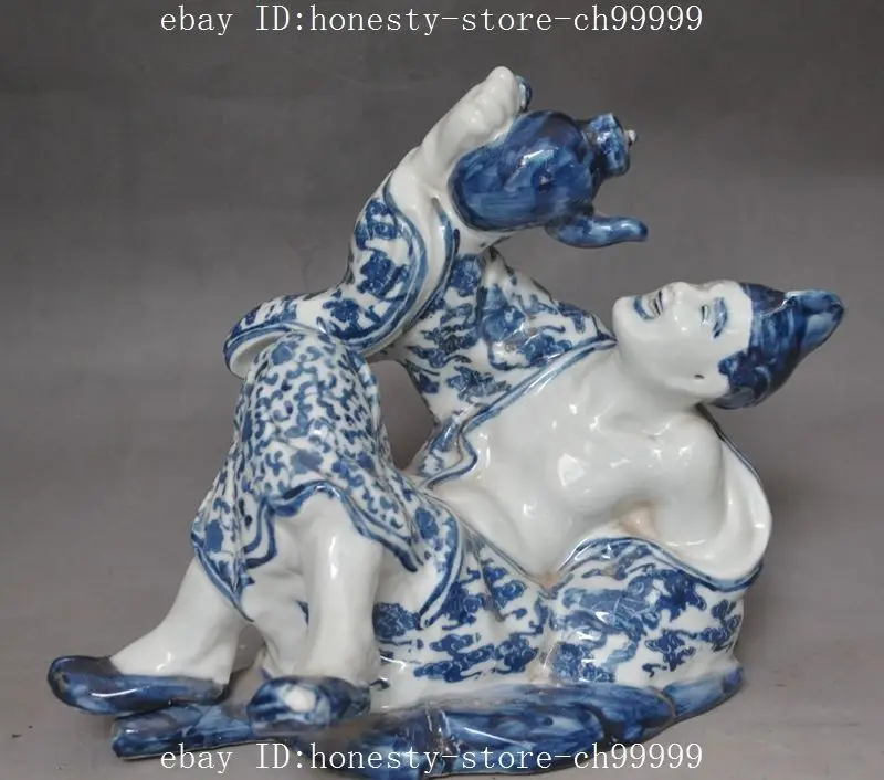 

china buddhism Blue&White Porcelain Ji gong Arhat buddha Eminent monk Drinking